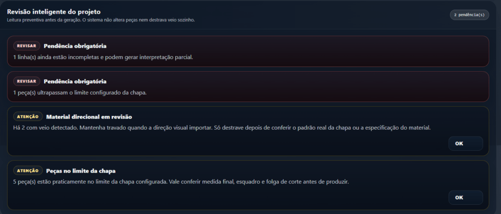 Plano de corte revisão inteligente
