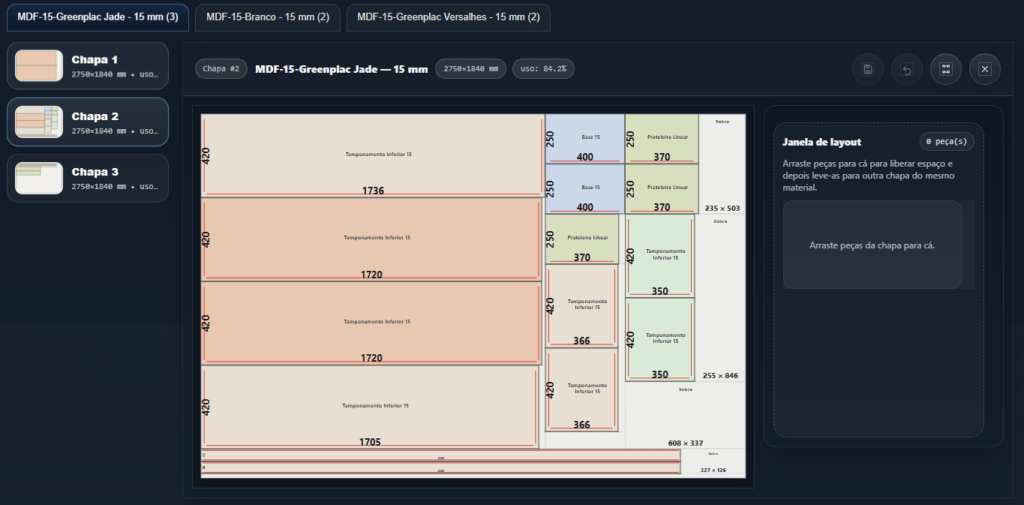 Como eitar layout do plano de corte