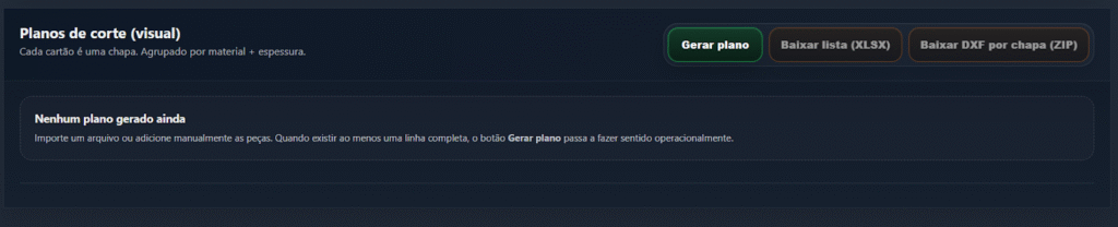 Botão gerador de plano de corte